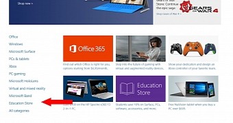 The new Microsoft store page with a Lumia brand link