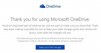 The OneDrive storage cut will come into effect on Monday