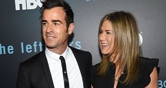 Justin Theroux and Jennifer Aniston at the season 2 premiere of “The Leftovers”