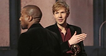 Kanye West interrupts Beck at the Grammys 2015, during acceptance speech for Best Album