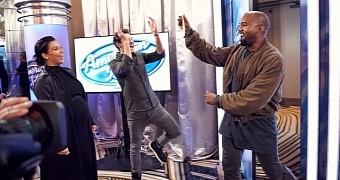 Kim Kardashian, Ryan Seacrest and Kanye West backstage at the American Idol auditions