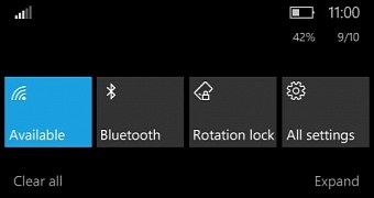 The new Action Center in Windows 10 Mobile Redstone 2