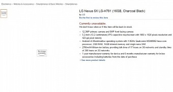 LG Nexus 5X listing at Amazon