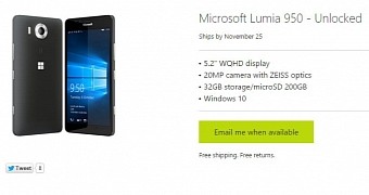 Lumia 950 Not Yet Available for Pre-Order at Microsoft Store US, but Ships by November 25