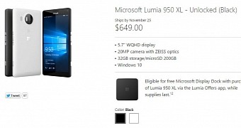 Lumia 950 XL Goes on Sale in the US via Microsoft Store with Free Display Dock in Tow