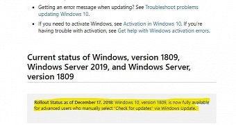 Windows 10 version 1809 now available as a manual download