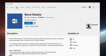 Microsoft Word Mobile on the Microsoft Store