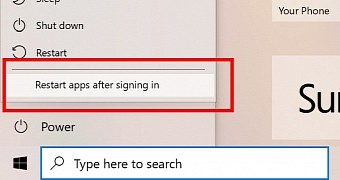 New option in the Windows 10 power controls menu