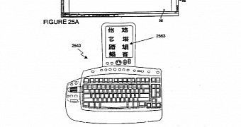 Microsoft patent drawing showing the keyboard with a secondary display