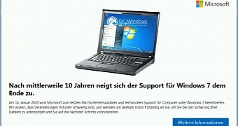 Windows 7 EOL notification displayed to users in Germany