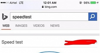 Bing speed test performed on iPhone