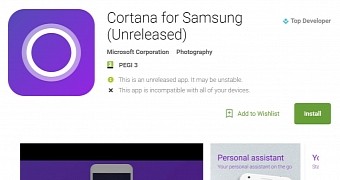 The Samsung version of Cortana in the Google Play Store