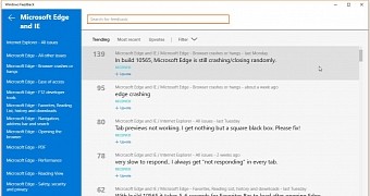 Complaints posted in Windows 10 Feedback app