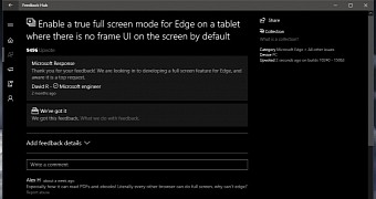 Microsoft Edge Full Screen Mode Now Expected in Windows 10 Redstone 3