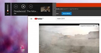 YouTube thumbnail in media controls overlay on Windows 10