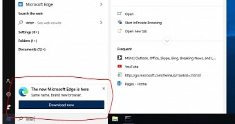 Microsoft Edge ad in the search UI