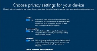 The new privacy settings in Windows 10 set-up screen