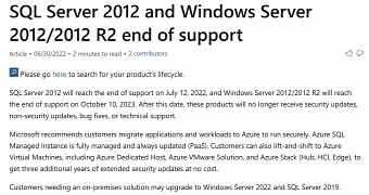 Windows Server 2012 to reach EOL