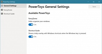 The PowerToys settings screen