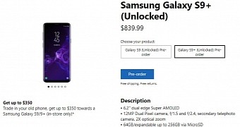 Samsung Galaxy S9 in the Microsoft Store
