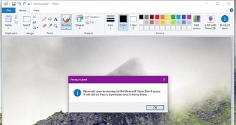 The product alert displayed in Paint