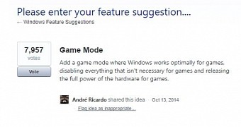Windows 10 game mode feature request on UserVoice