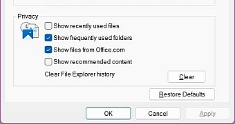 Show recommended content option in File Explorer