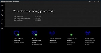 Windows Defender Security Center in Windows 10 Creators Update preview builds