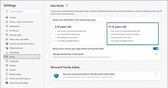 Kids Mode settings in Edge
