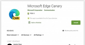 Edge Canary on the Google Play Store