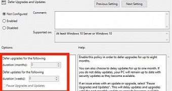 Options to defer updates on Windows 10 Enterprise TH2
