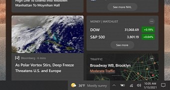 The new weather UI on the taskbar