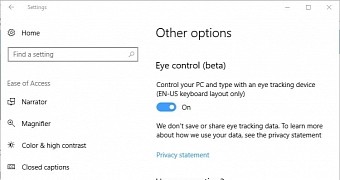 The new Eye Control settings in the Settings app