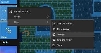 App settings option in the Start menu
