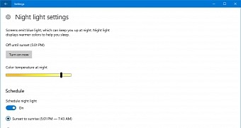 Night light feature in Windows 10
