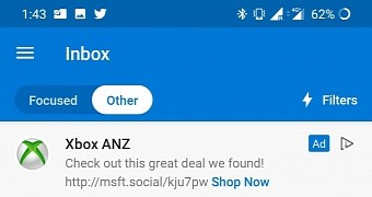 Inbox ad in Outlook for Android
