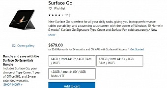 Three versions of the Surface Go are currently on sale at Microsoft