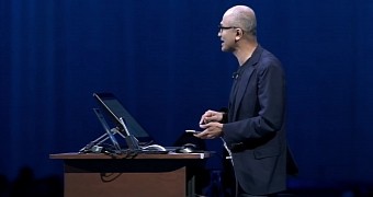 Satya Nadella presenting the iPhone Pro
