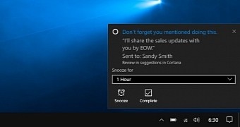 The reminder displayed by Cortana