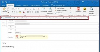 The invoice warning displayed in Outlook