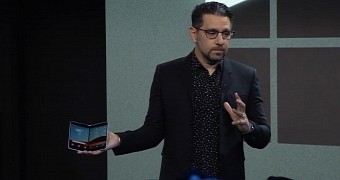 Panos Panay unveiling the Surface Duo