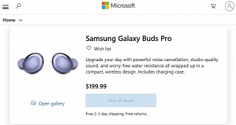 Samsung earbuds in the Microsoft Store