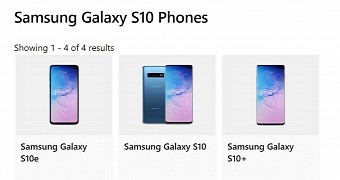 Samsung Galaxy S10 in the Microsoft Store