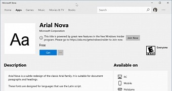 Arial Nova font in the Microsoft Store