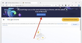 The message displayed when downloading Chrome Canary