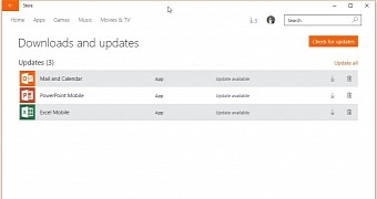 Office updates in the Windows Store; the same update is also delivered to Windows 10 Mobile devices