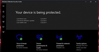 Windows Defender Security Center in Windows 10 build 15014