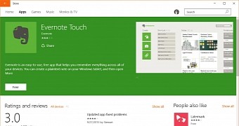 Evernote listing has green as background