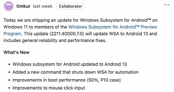 WSA is being updated to Android 13