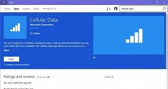 The Cellular Data app in the Windows Store